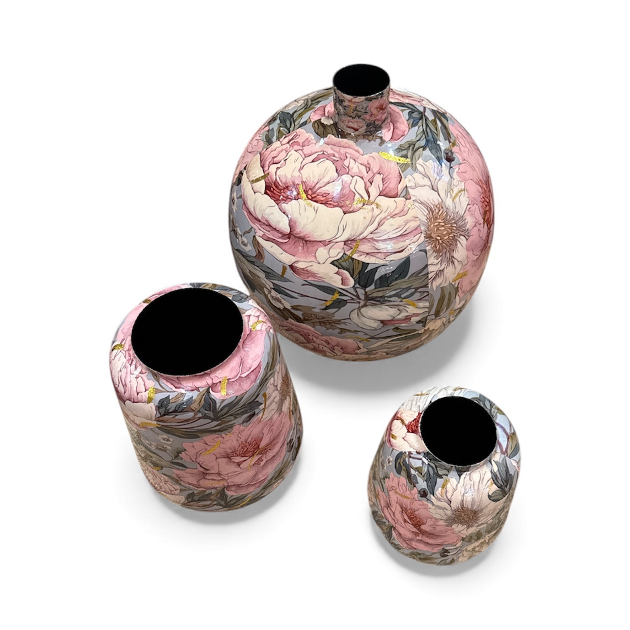 Vase - mit hellem rosa/goldenem Blumenmuster