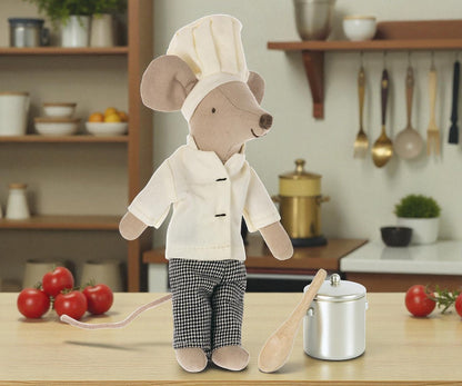 Kochmaus mit Suppentopf und Löffel