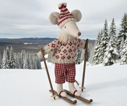 Wintermaus mit Skiset, Mama - Rot