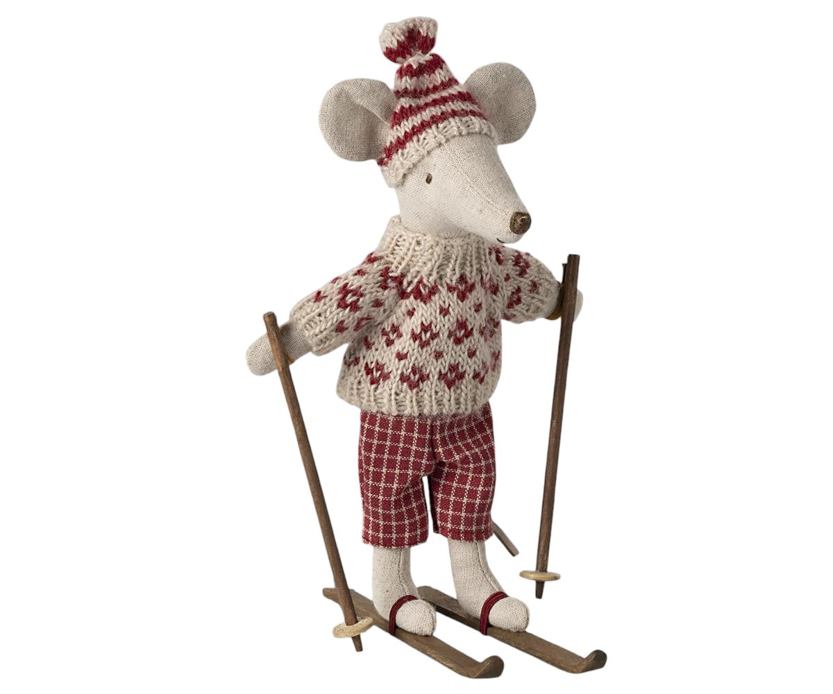 Wintermaus mit Skiset, Mama - Rot