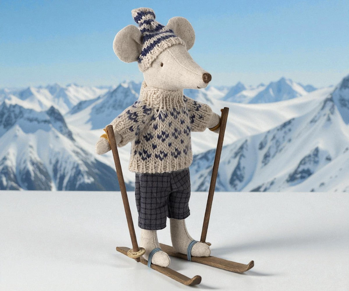 Wintermaus mit Skiset, Papa - Blau