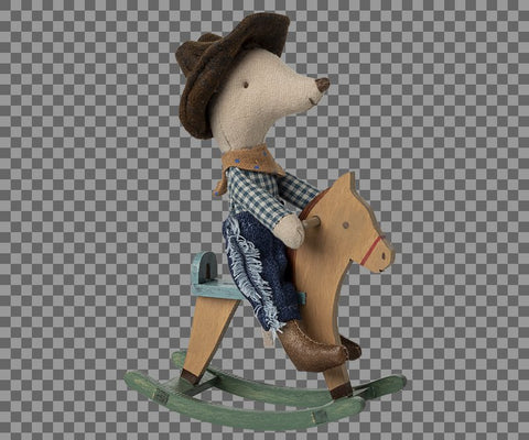 Cowboy Maus auf Schaukelpferd