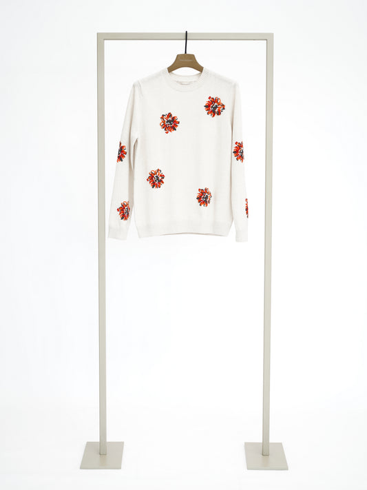 Pullover mit Blumenmuster limestone multi (helles Beige mit rot/orangen Blumen)