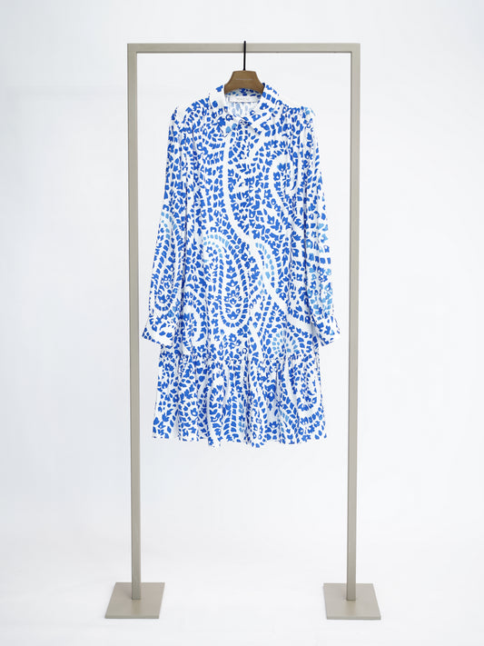 Seidenkleid azure superwhite (weiß mit blauem Muster)