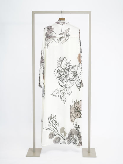 Langes Seidenkleid burro taupe multi ( hellgrundig mit braun/schwarzem Muster)