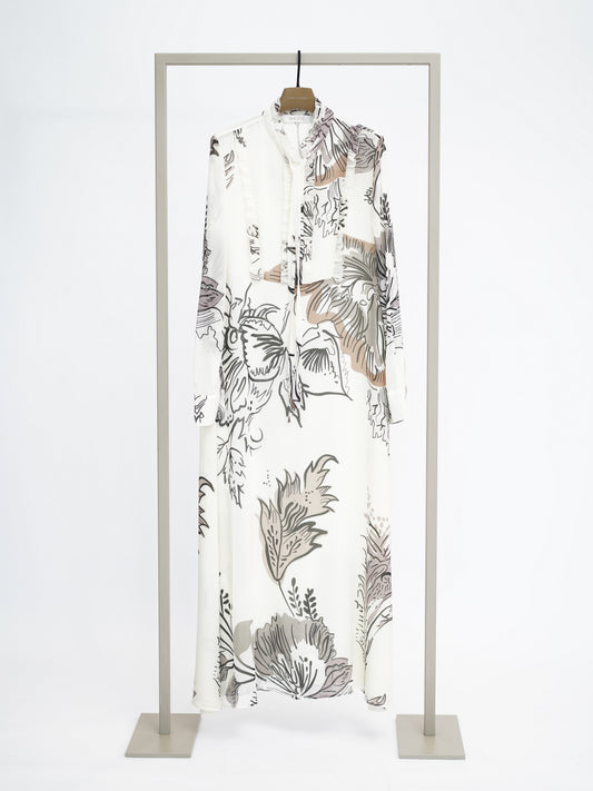 Langes Seidenkleid burro taupe multi ( hellgrundig mit braun/schwarzem Muster)