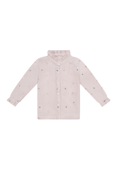 Flanellbluse mit Herzchenstickerei