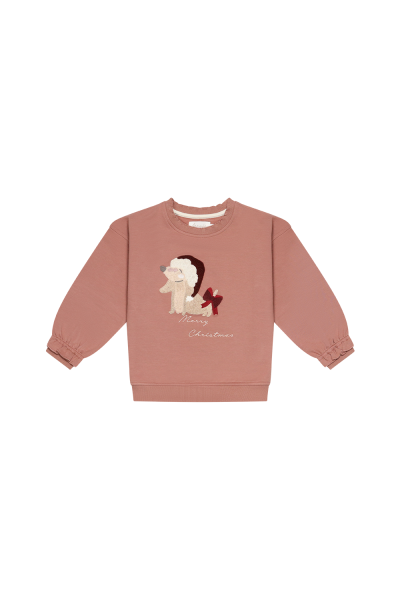 Oversized Sweatshirt Dackel "Christmas hat & bow" light burgundy