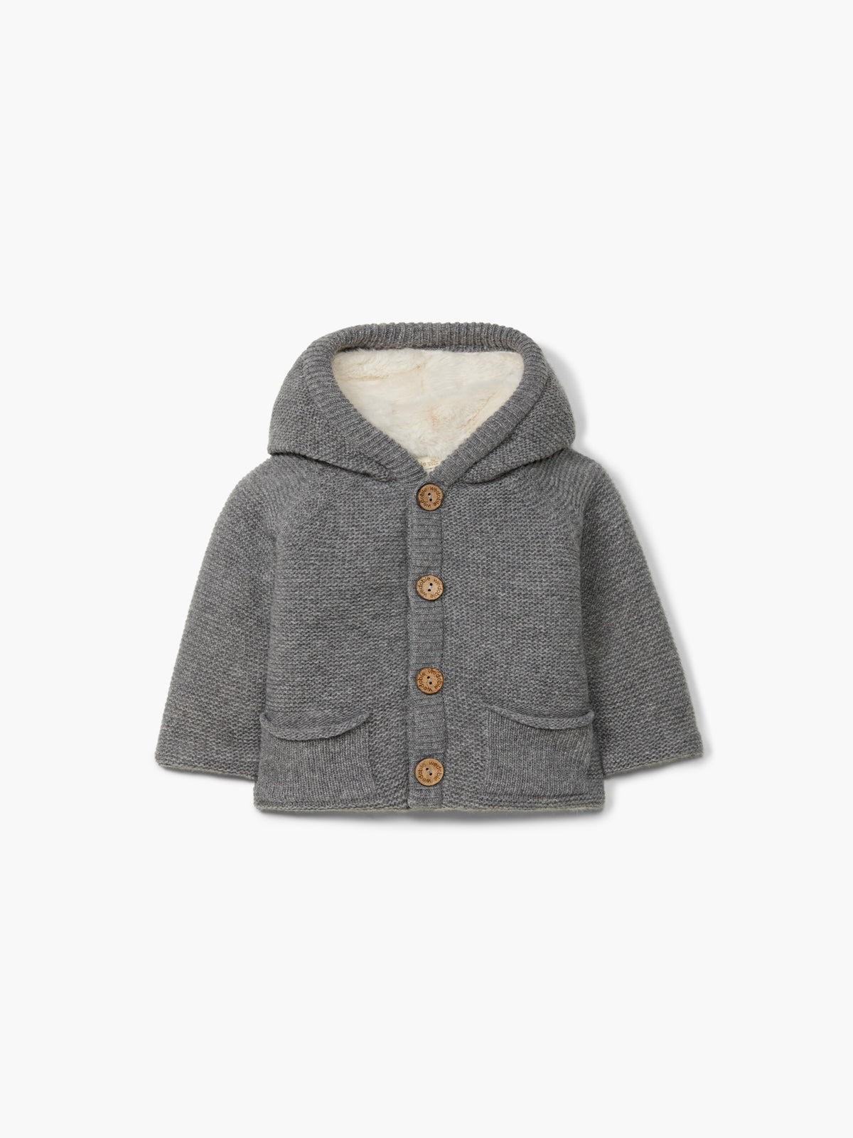 Kapuzenstrickjacke mit Teddyplüsch