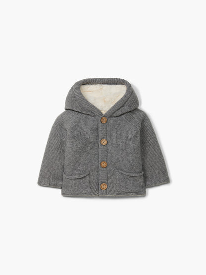 Kapuzenstrickjacke mit Teddyplüsch
