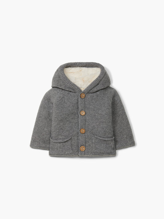 Kapuzenstrickjacke mit Teddyplüsch