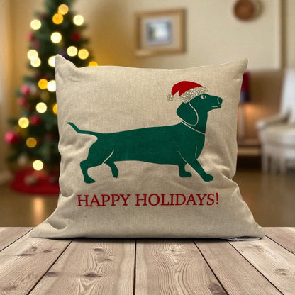 Leinenkissen Dackel Happy Holidays
