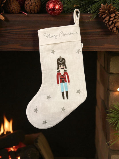 Weihnachtsstrumpf "Nutcracker White" mit Stickerei