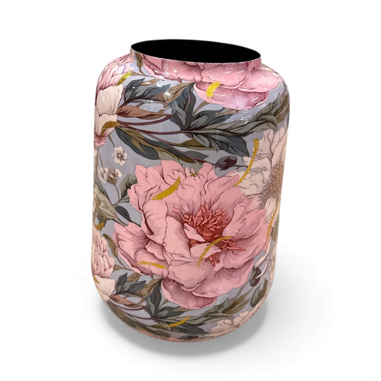 Vase - mit hellem rosa/goldenem Blumenmuster