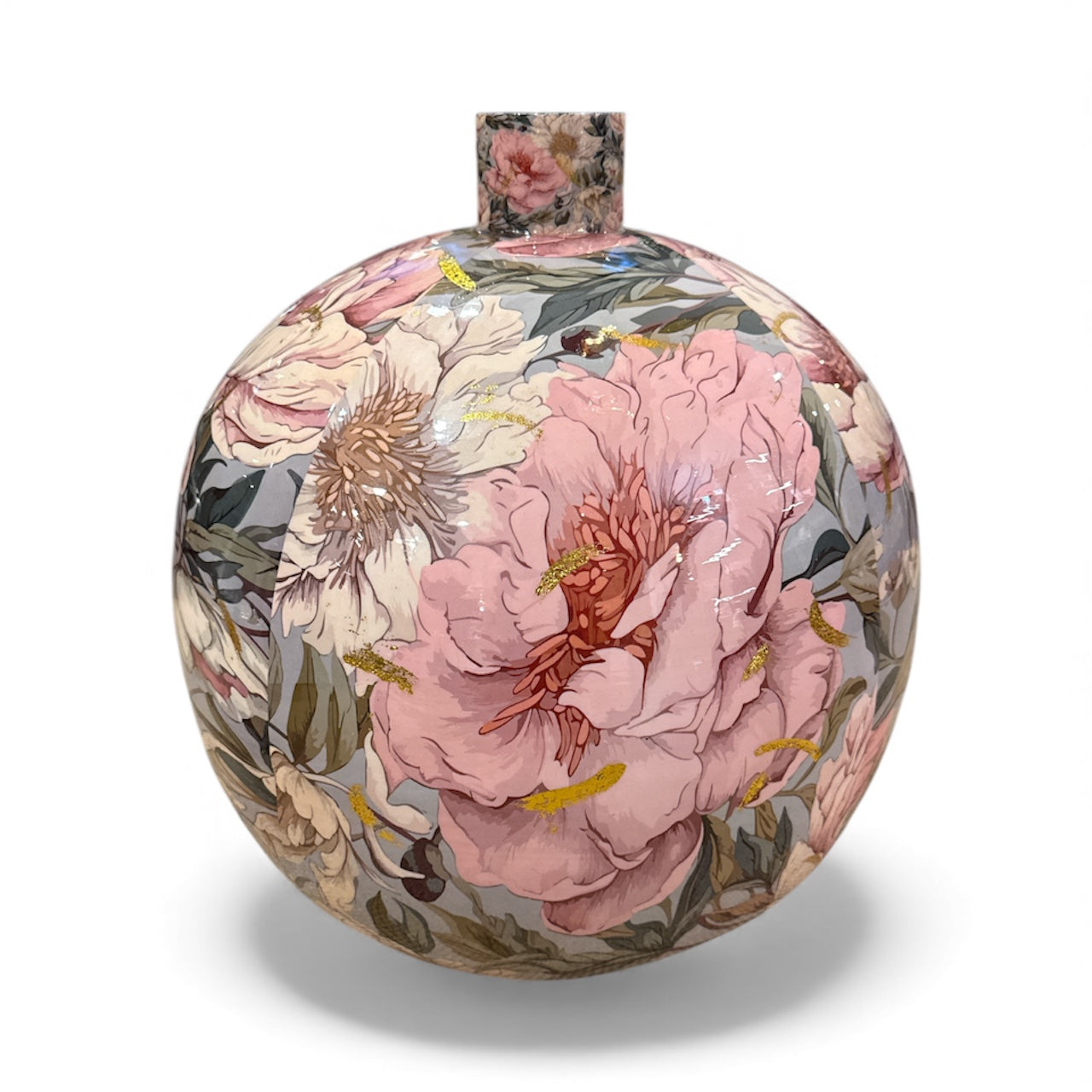 Vase - mit hellem rosa/goldenem Blumenmuster