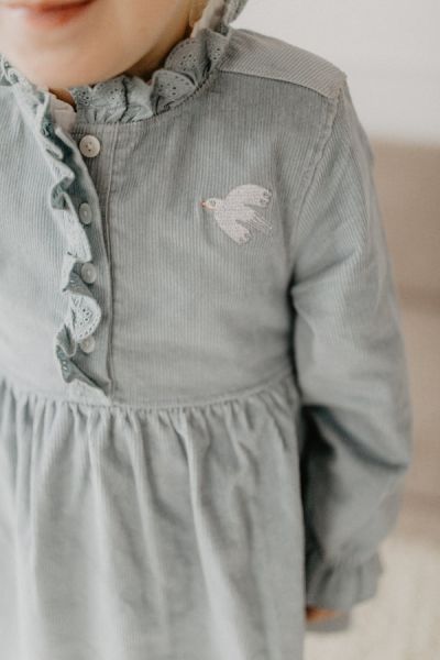 Kordkleid mit kleiner Vogelstickerei