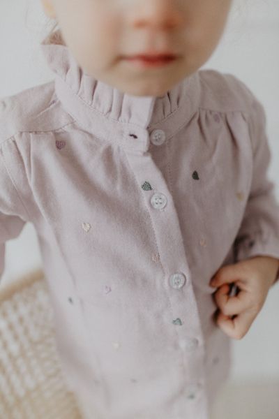 Flanellbluse mit Herzchenstickerei