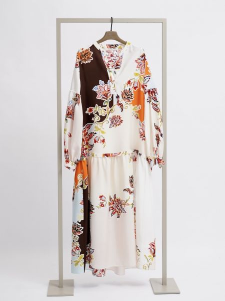 Seidenkleid mit Muster kaki multi