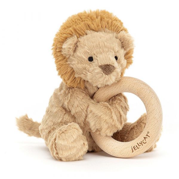 Löwe mit Klapperring-Lion wooden ring toy