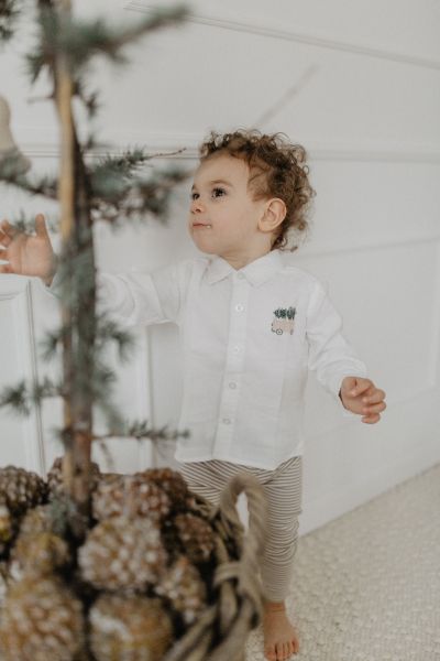 Flanellhemd mit Stickerei "Christmas Van" weiß